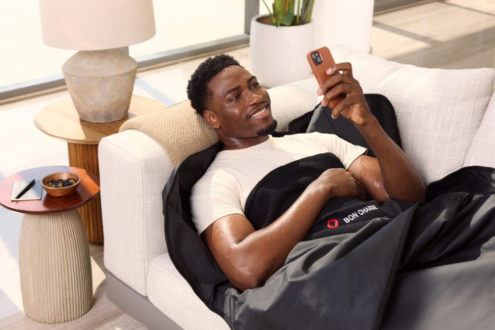 Man Using Infrared Sauna Blanket Insert